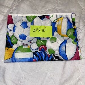Vintage 80s Sports Balls Print Cotton Fabric Panel - Bright Multicolor remnant